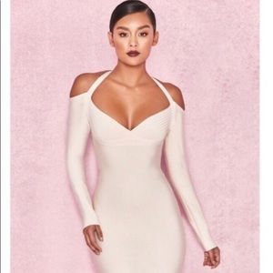 HouseofCB ‘Cornelia' Ivory BandageBardot Cut Dress